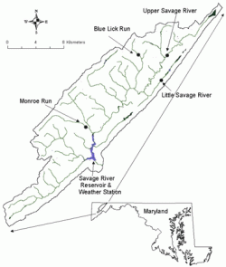 Locations of sampling sites in western Maryland. 