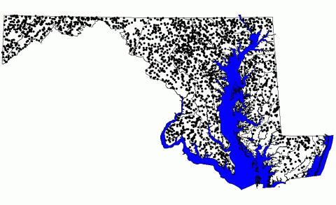 MBSS sites sampled since 1995 are represented by black dots. 