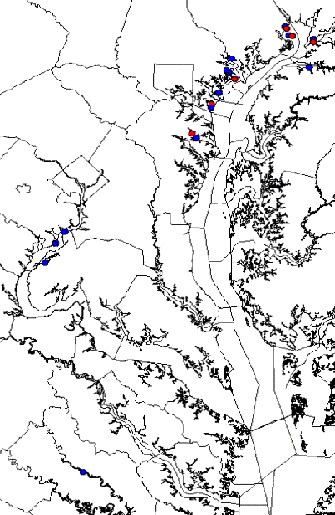 Sample collection locations in the Chesapeake Bay.