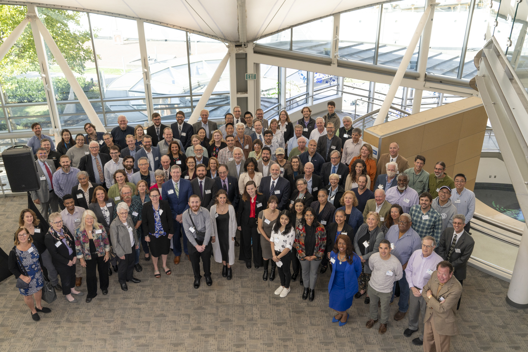 people gather for large group photo