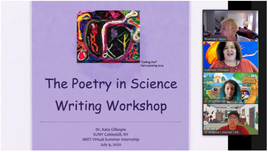 zoom screenshot with presentation, "The Poetry in Science Writing Workshop"