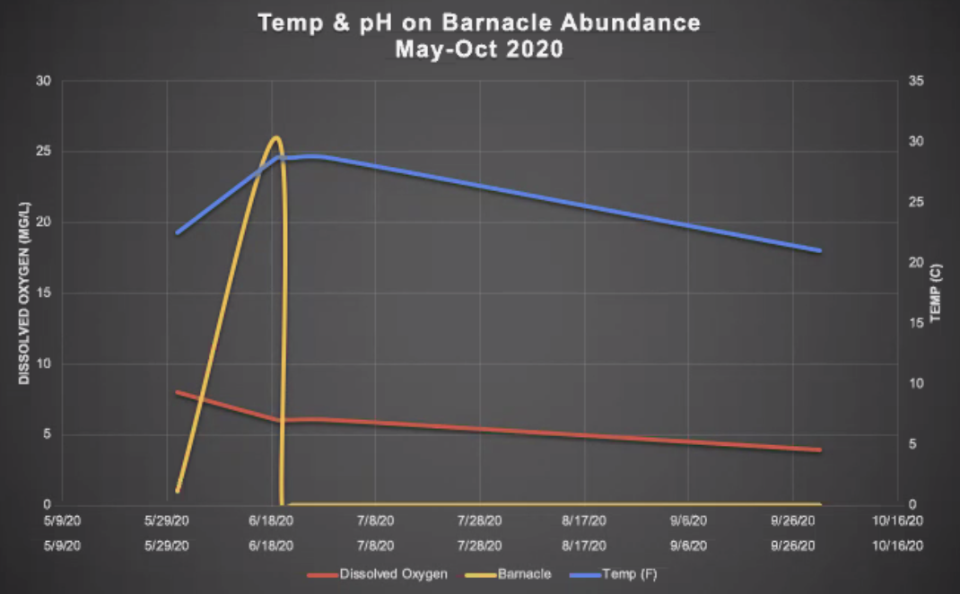 graph showing temperature, DO, and pH from May-Oct 2020