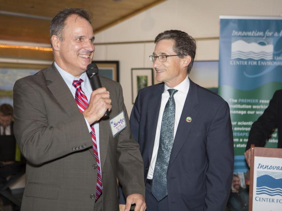 Mark Belton, Maryland Secretary of Natural Resources, and Ben Grumbles, Secretary of the Environment, at UMCES' 90-year celebration.