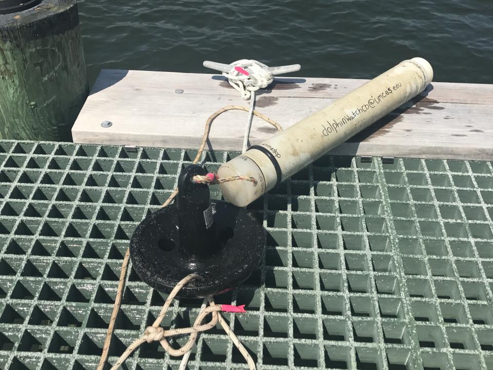A CPOD used for dolphin research sits on the pier. 