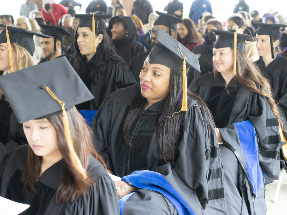 Students in crowd at commencement