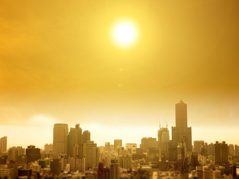 city skyline under burning sun
