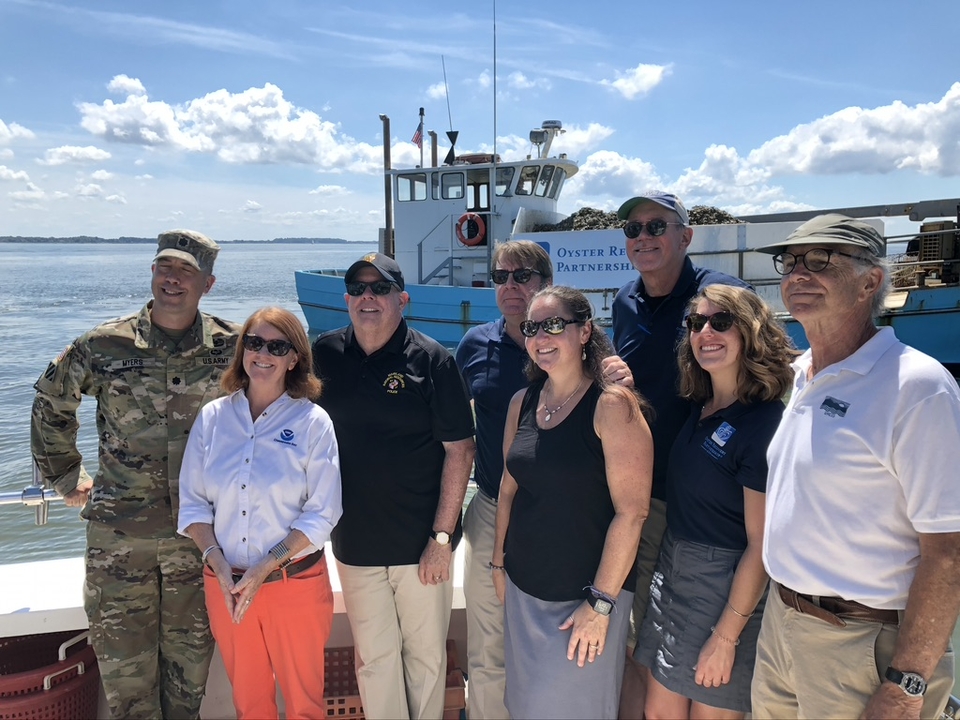 Horn Point Laboratory Director Mike Roman and Oyster Hatchery Manager Stephanie Alexander helped Governor Larry Hogan and Oyster Recovery Partnership celebrate 10 billion oysters planted in the Chesapeake Bay.