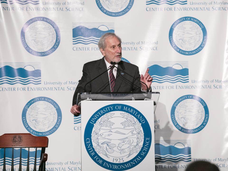 Don Boesch speaks at his celebration.