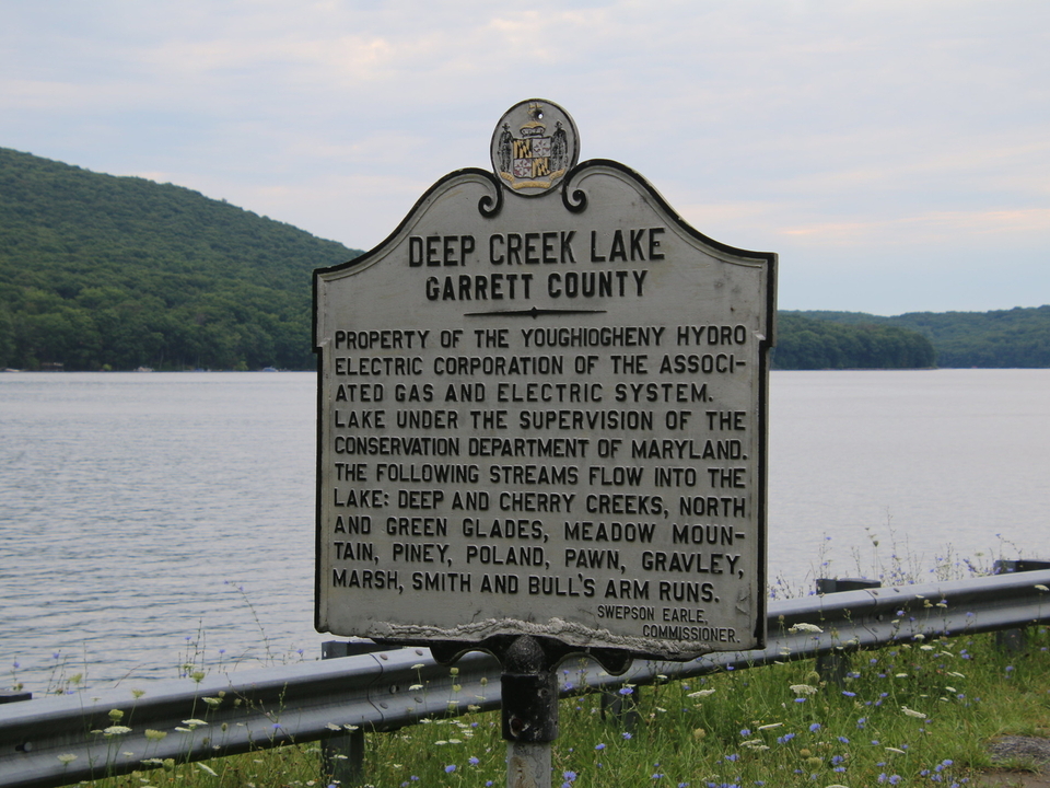 Image of Deep Creek Lake historical sign with the lake in the background