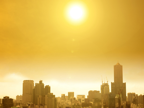 city skyline under burning sun