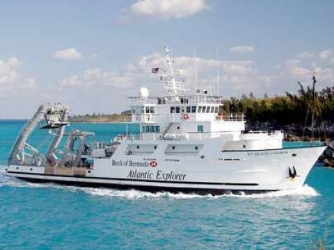 Research vessel Atlantic Explorer in blue waters off the coast of Bermuda