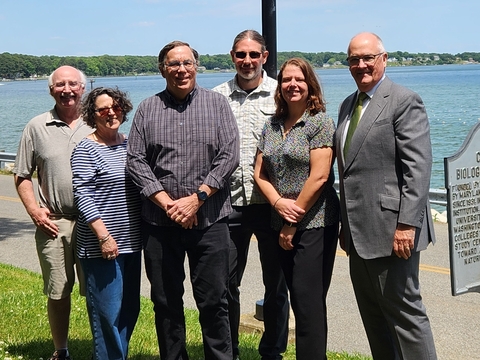 Scientists from UMCES' Chesapeake Biological Laboratory stand with Brian Hochheimer and Marjorie Wax Donors