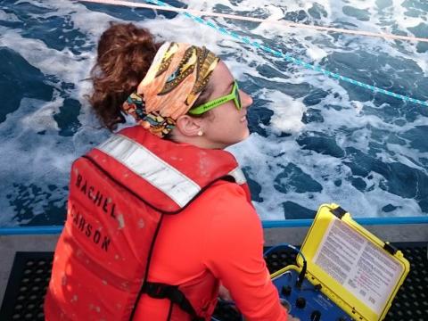 Jessica Wingfield does research on the water. 