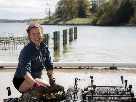 Shannon Hood at oyster hatchery