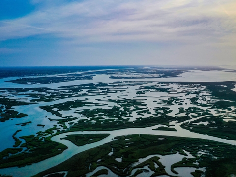 Aerial view of wetlands along the Atlantic Coast