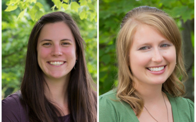 Headshots of Kelly Pearce (left) and Stephanie Siemek (right) with green leaves in background. 