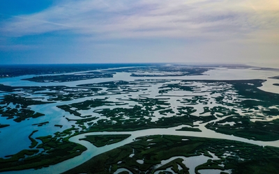 Aerial view of wetlands along the Atlantic Coast