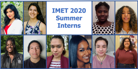 photos of 10 people in frames with text, "IMET 2020 Summer Interns"