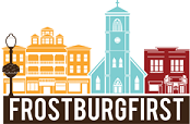 Artistic representation of city street with "Frostburg First: underneath. 