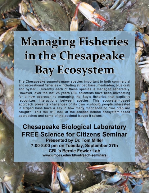 Poster promoting Managing Fisheries seminar.