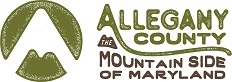 Logo with artistic representation of a mountain next to text that reads "Allegany County Mountain Side of Maryland"