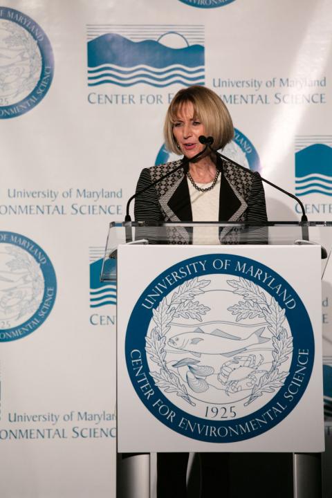 Marcia McNutt gives the keynote address. 