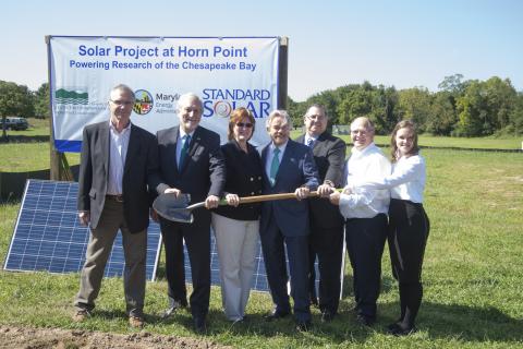 Standard Solar, Maryland Energy Administration, Horn Point Laboratory and UMCES pose at the solar field groundbreaking