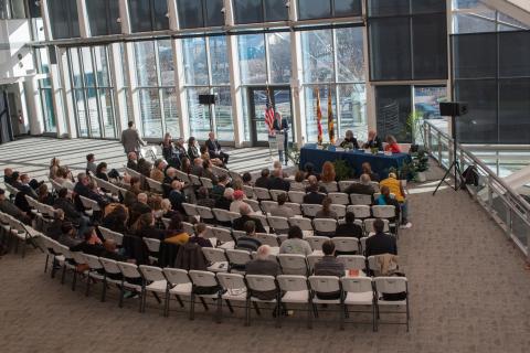 An overview of the EU Ambassador panel at IMET showing the audience