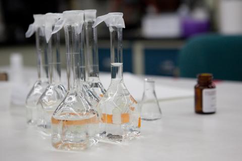 beakers on a table