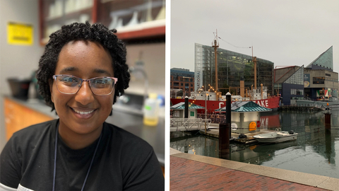 Two images: Zoma Atnafou and the National Aquarium