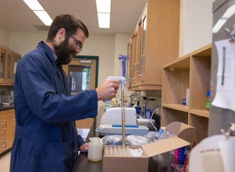 Joel Bostic works on samples in the lab at Appalachian Laboratory.