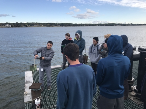 Dr. Testa gives undergraduate students a tour on the research pier