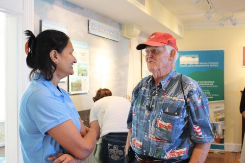 A CBL docent volunteers in the Chesapeake Biological Laboratory Visitor Center