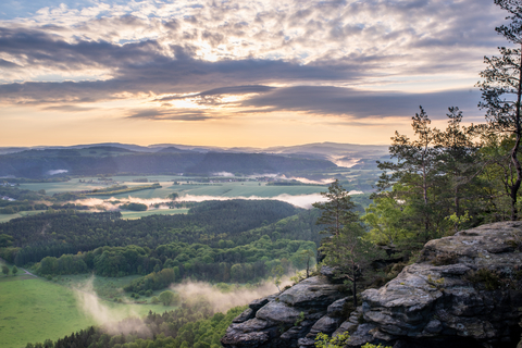 Overlooking a valley with Appalachian mountains in the background.