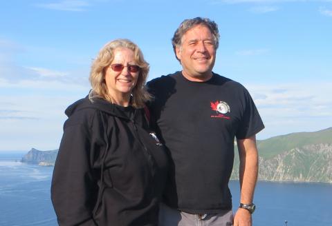 Jackie Grebmeier and Lee Cooper pose in Dutch Harbor on Amaknak Island in Alaska. Photo by Deanna Wheeler, JC Parks Elementary School, Indian Head, Maryland