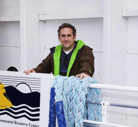 Dr. Tamburri on a barge