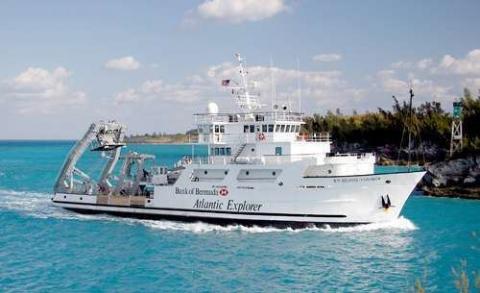 Research vessel Atlantic Explorer in blue waters off the coast of Bermuda