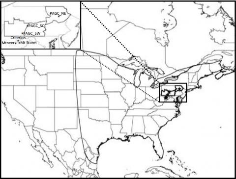 Map displaying study region in central Appalachians