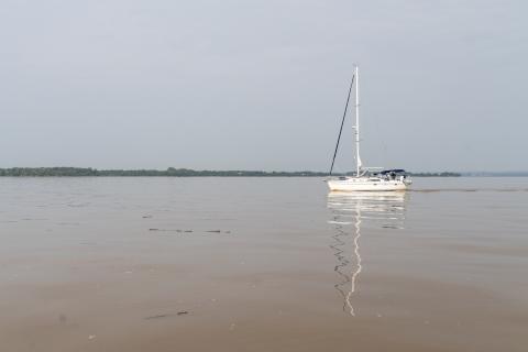 A calm Chesapeake Bay with murky water after a storm event