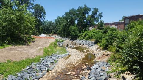 urban stream restoration project in Baltimore City