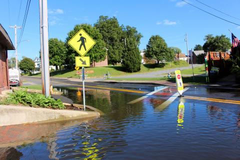 An intersection in Solomons, Maryland is flooded. 