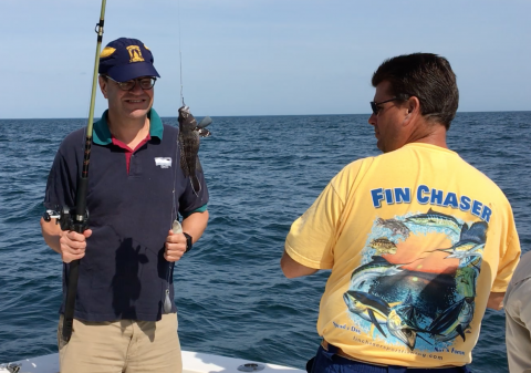 David Secor catches a black sea bass