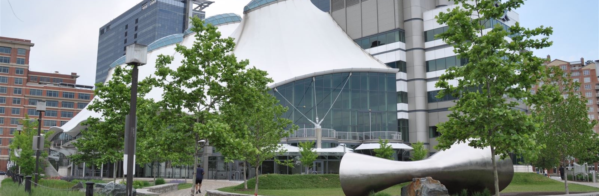 IMET's building, a white tent with glass walls