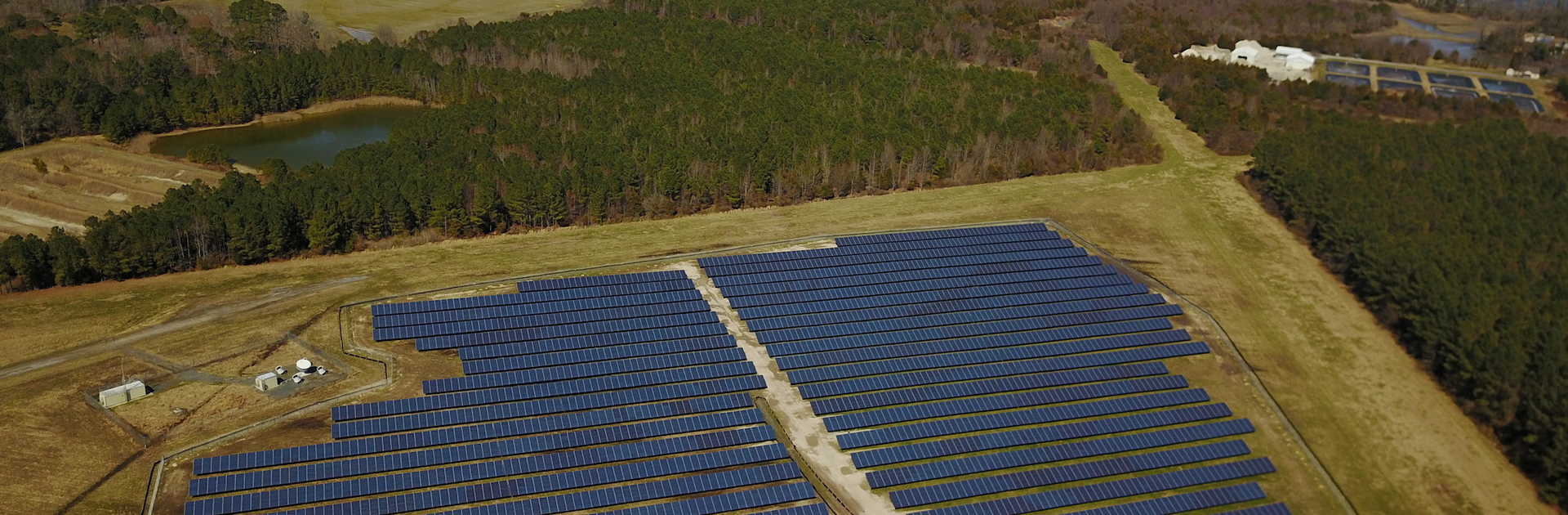 Aerial photo of solar field at Horn Point Laboratory