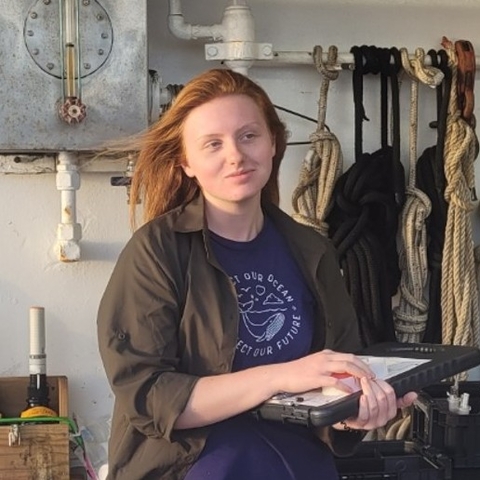  a picture of the grad student on the RV Point Sur 