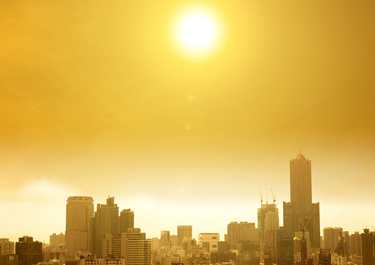 city skyline under burning sun