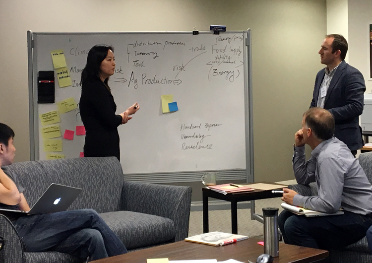 Xin Zhang leads at a sustainable agriculture matrix workshop in Annapolis