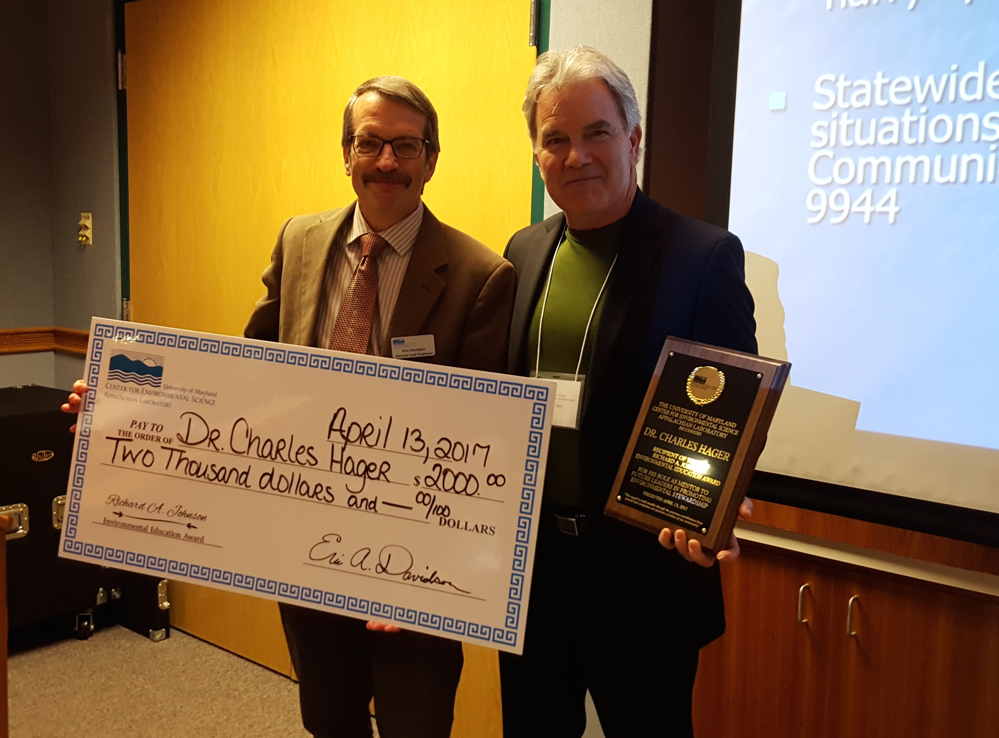 Appalachian Laboratory presents annual Johnson Award to Dr. Charles Hager