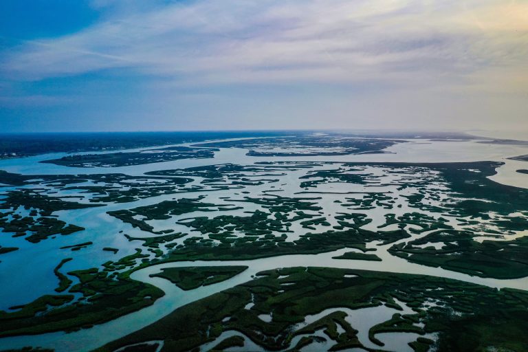 Aerial view of wetlands along the Atlantic Coast