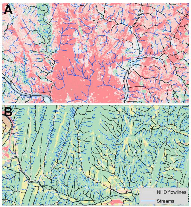Modeling the Distribution of Streams and Stream Burial in Large River Basins